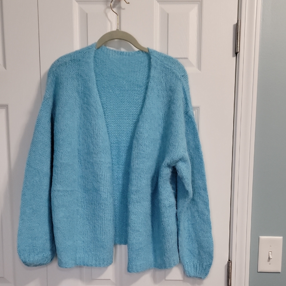 Light Blue Open Front Women's Cardigan Sweater